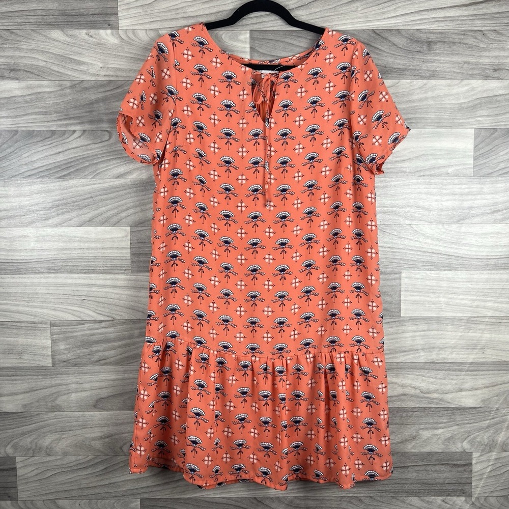 DOWNEAST Dress Womens‎ M Pink Short Sleeved Floral Chiffon Tie Front Lined Flowy